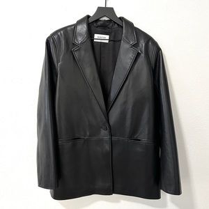 Aritzia Babaton Logan Faux Leather Blazer Jacket in Black Size L New with Tags